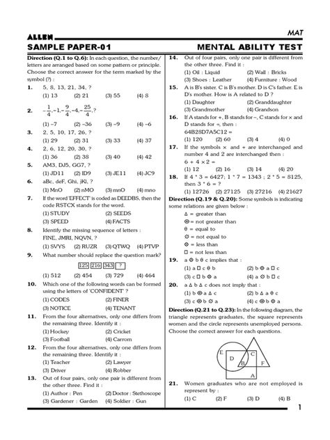 Sample Paper Of Mental Ability Test