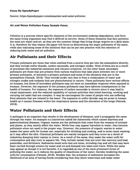 Sample Paper On Air Pollution