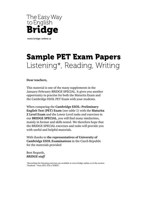 Sample Pet Exam Papers Listening Reading Writing