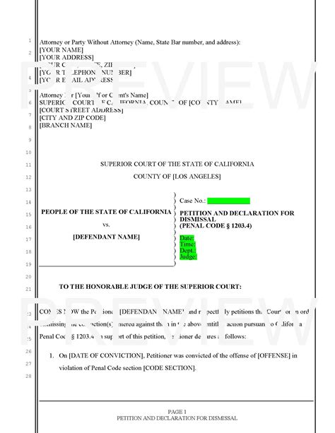 Sample Petition For Dismissal Declaration Letter California