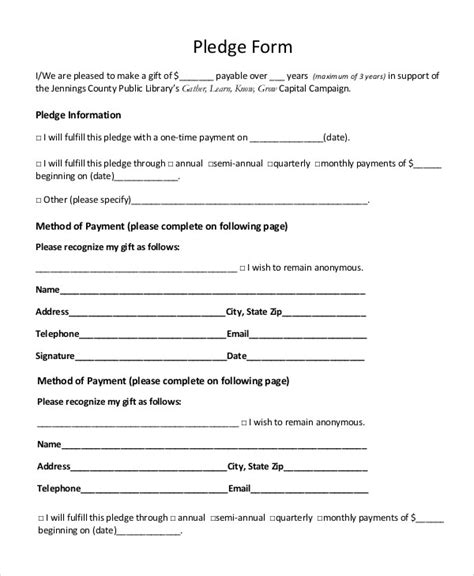Sample Pledge Form For Fundraising