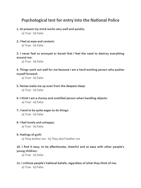 Sample Police Psychological Test