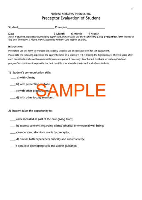 sample preceptor evaluation comments