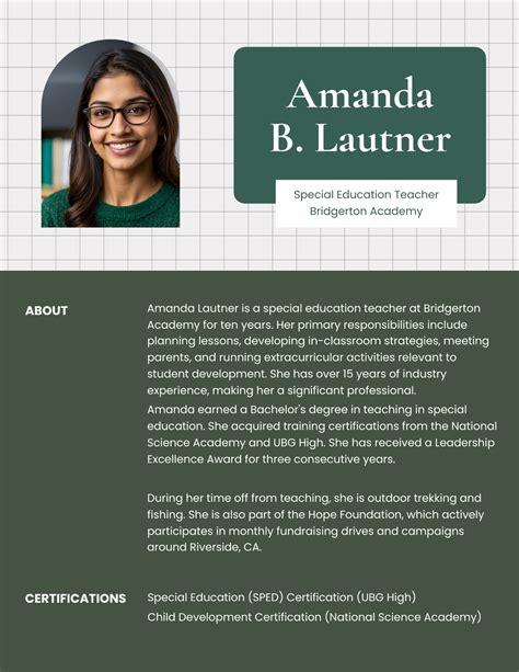 Sample Professional Teacher Biography Template
