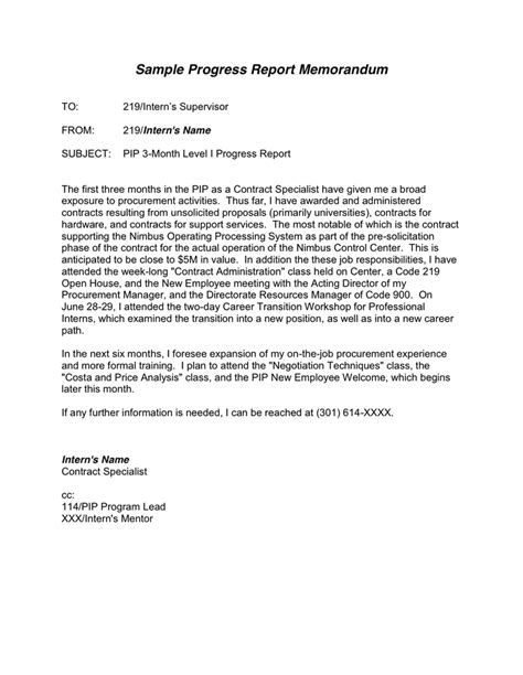 Sample Progress Report Memorandum Nasa