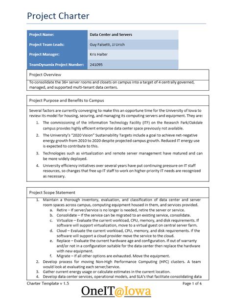 sample project charter