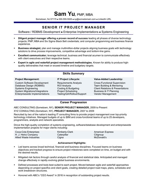 sample project manager resume summary