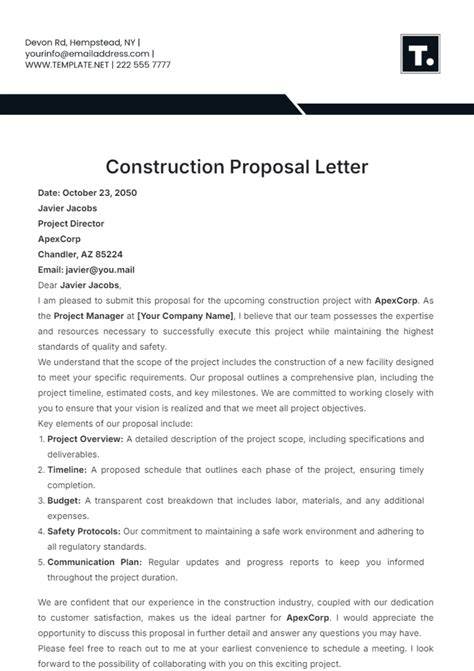 sample proposal letter building design and construction