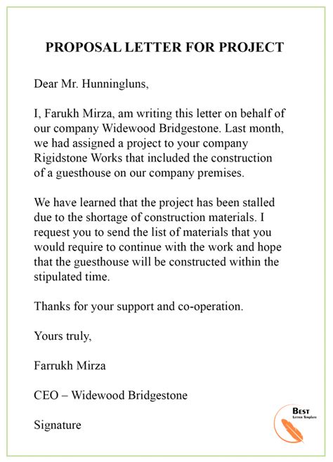 Sample Proposal Letter For Project Tender