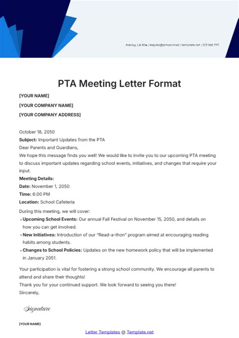 sample pta meeting invitation letter