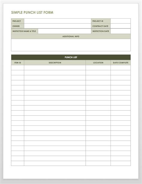 Sample Punch List Form