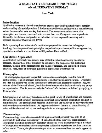 Sample Qualitative Research Proposal Published By Permission