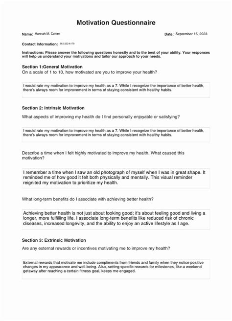 Sample Questionnaire For Motivation And Job Performance