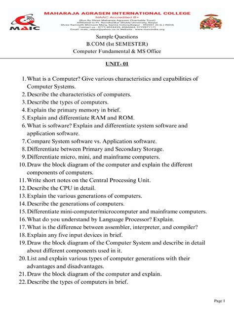 Sample Questions For The Computer Based Test