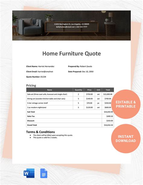 Sample Quotation Format For Furniture Bed