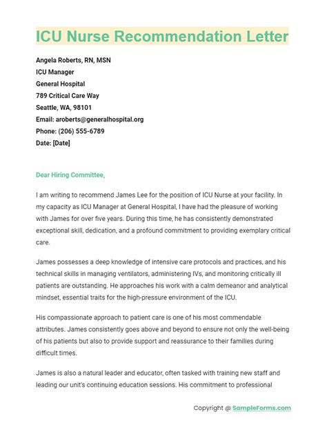 Sample Recommendation Letter For Icu Nurse
