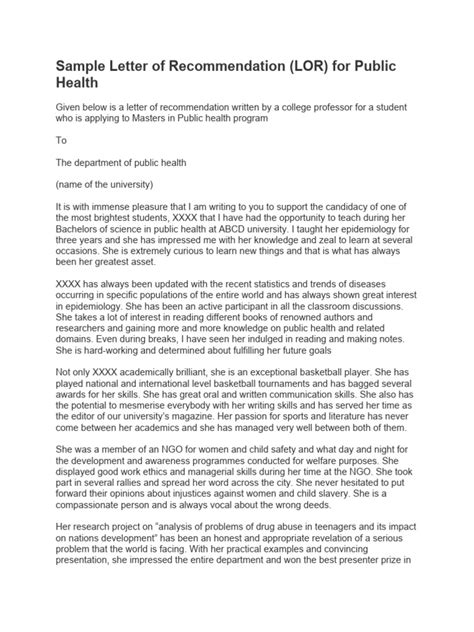 Sample Recommendation Letter For Mph