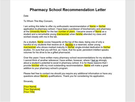 Sample Recommendation Letter For Pharmacy Student