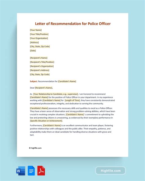 Sample Recommendation Letter For Police Officer