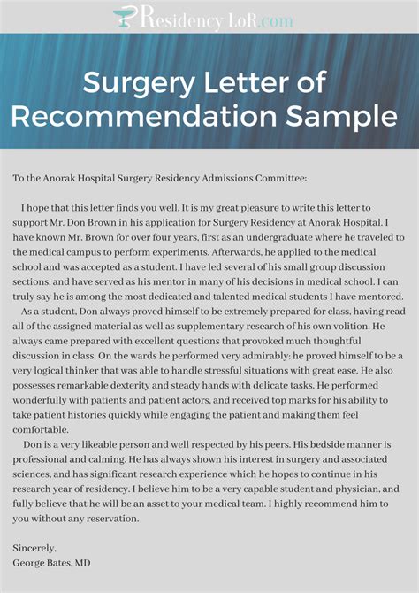 Sample Recommendation Letter For Surgery Residency
