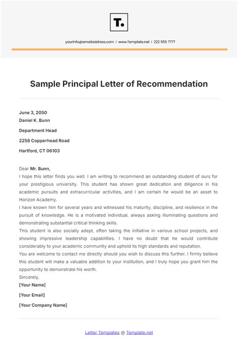 sample recommendation letter from principal for student