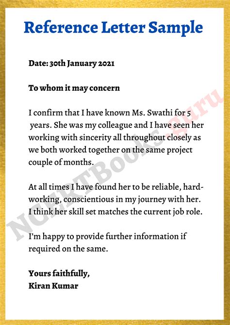 Sample Reference Letter 1 Studentawards Com