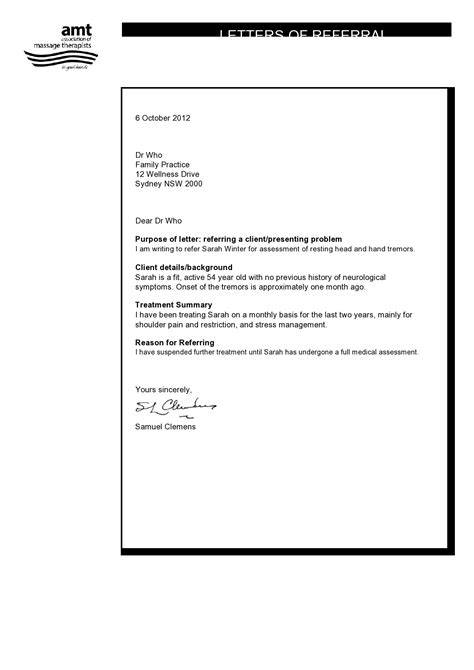 sample referral letter from massage therapist