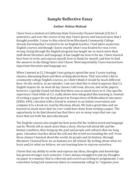 Sample Reflective Essay For Esl Student