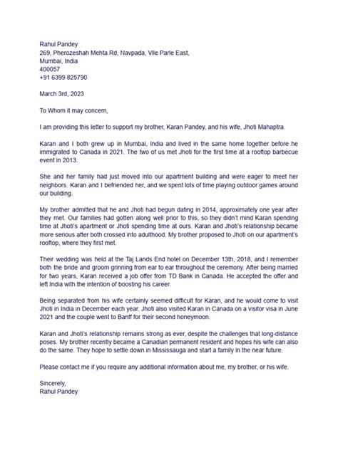 Sample Relationship Letter For Spouse Visa Australia