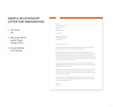Sample Relationship Letter For Visa