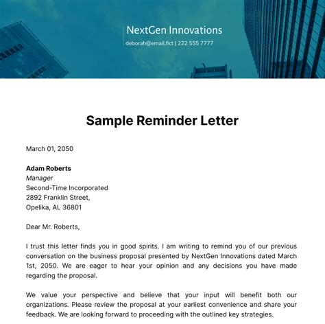 Sample Reminder Letter For An Event