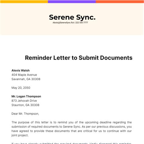 Sample Reminder Letter To Submit Documents