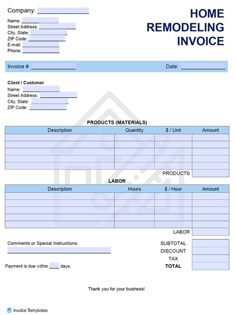 sample renovation invoice