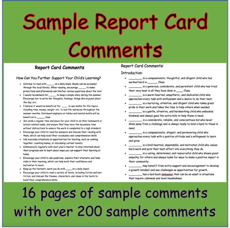 Sample Report Card Comments Grade 2