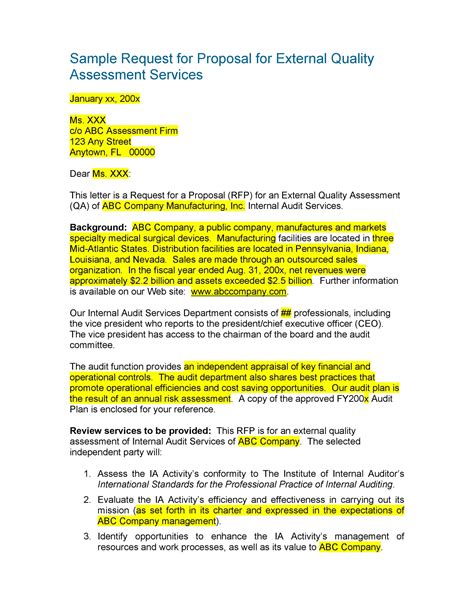 Sample Request For Proposal For Auditing Services