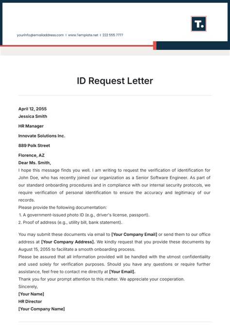 sample request letter for id card