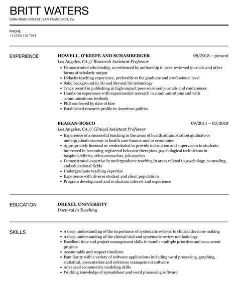 sample resume for assistant professor position
