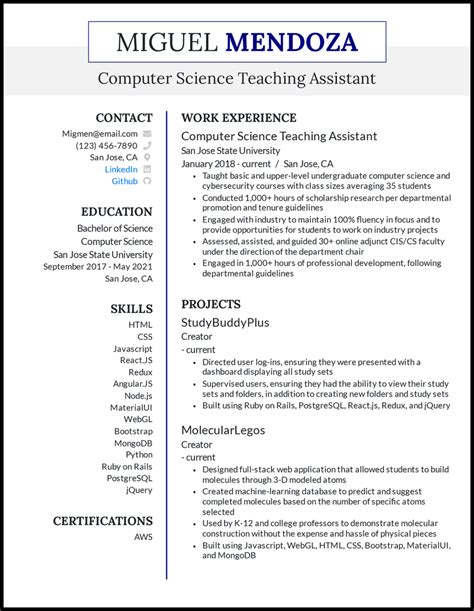 Sample Resume For Computer Assistant Professor