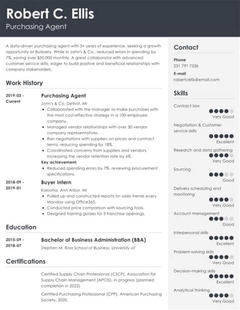 Sample Resume Purchasing Agent