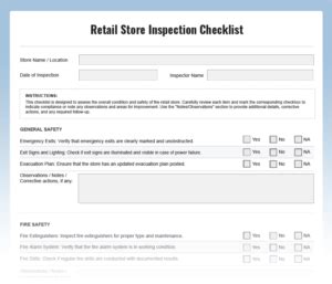 Sample Retail Store Inspection Checklist