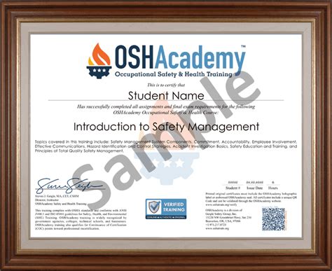 Sample Safety Training Certification Oshacademy Free