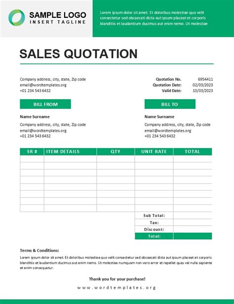 Sample Sales Quotation Template Word