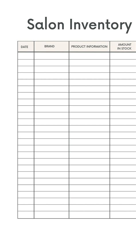 Sample Salon Inventory List