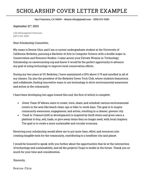 Sample Scholarship Application Cover Letter Teacher Web