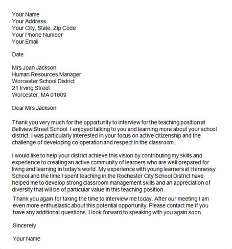 Sample School Counselor Interview Thank You Letter