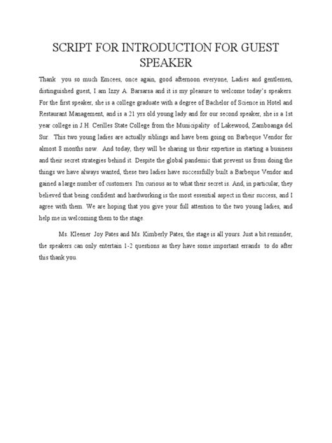 Sample Script To Introduce A Speaker
