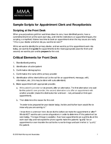 sample scripts for appointment clerk and receptionists