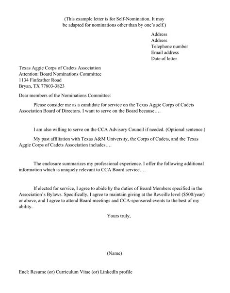 Sample Self Nomination Letter