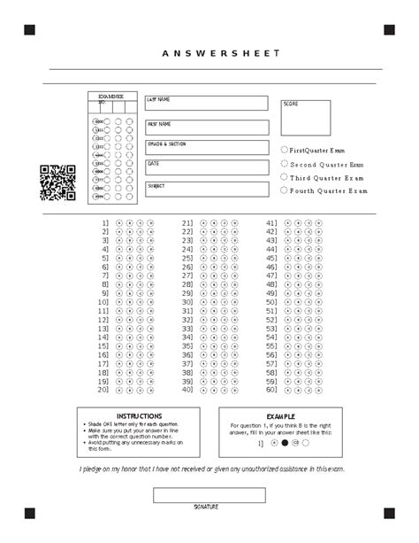 sample shading answer sheet 60 questions