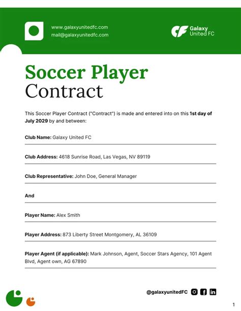 Sample Soccer Player Contract